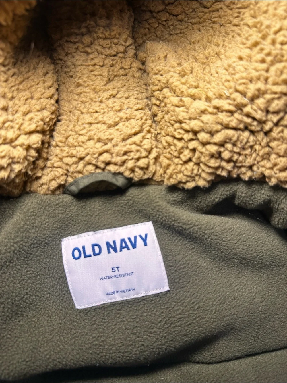 Old Navy Kids Olive Green Hooded Puffer Jacket with Sherpa Hood
